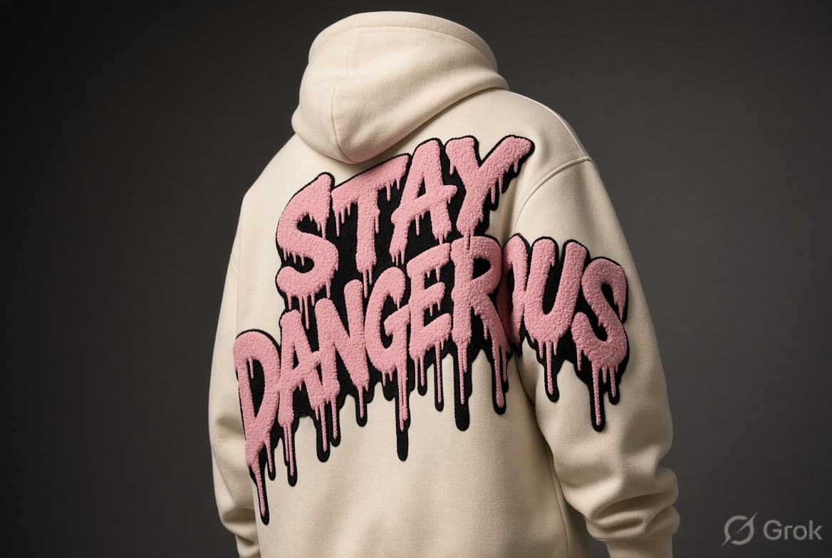 Cream hoodie with STAY DANGEROUS back print